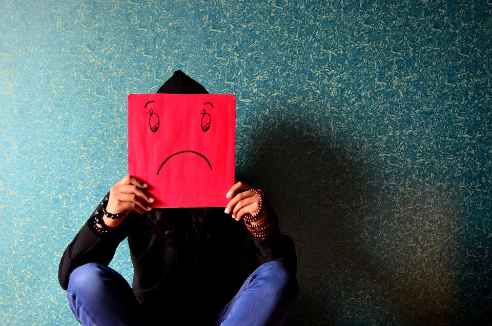 Mask Face Depressed Unhappy Sad Sitting Man